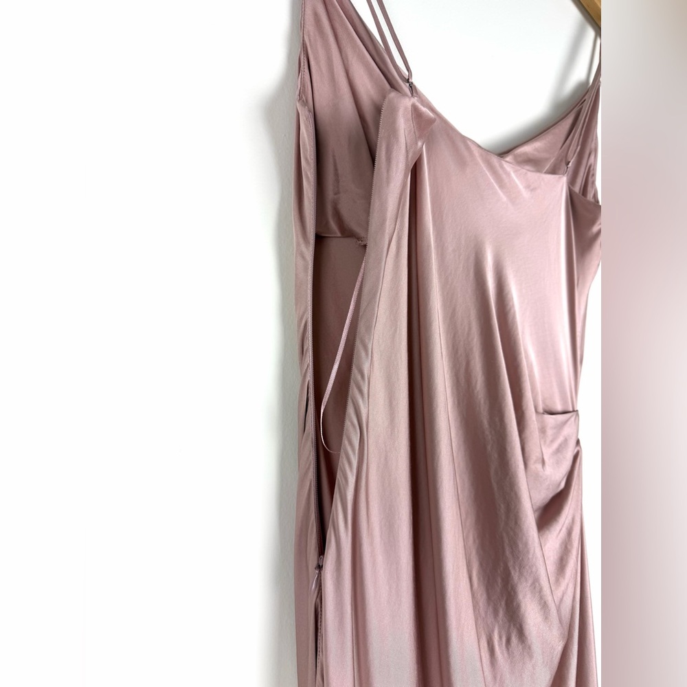 Zara Blush Cowl Neck Spaghetti Strap Slip Dress Asymmetrical Hem M - Picture 10 of 16